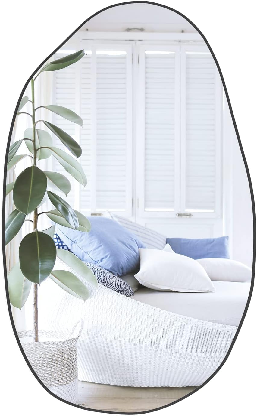 CONGUILIAO Irregular Wall Mirror 335 x 205 Black Wood Frame Modern Decor