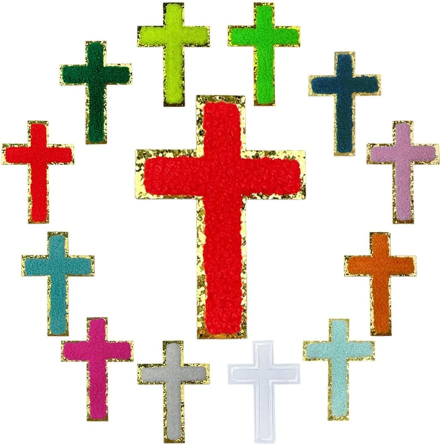 12-Pack Cross Embroidered Patches for DIY Clothing and Accessory Decoration
