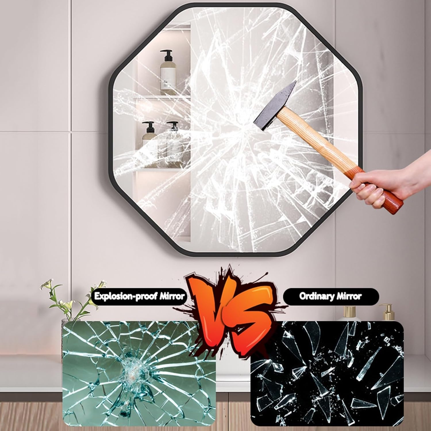 TZUFA Octagon Wall Mirror with Aluminum Frame - Black 40x40CM