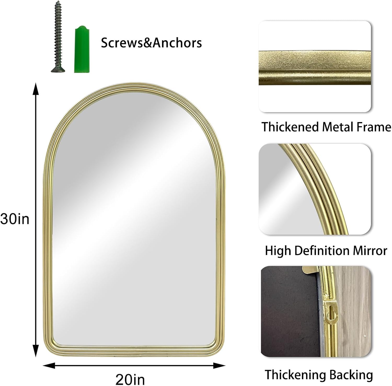 Gold Arched Mirror 20x30 Wall Decor for Bathroom Living Room