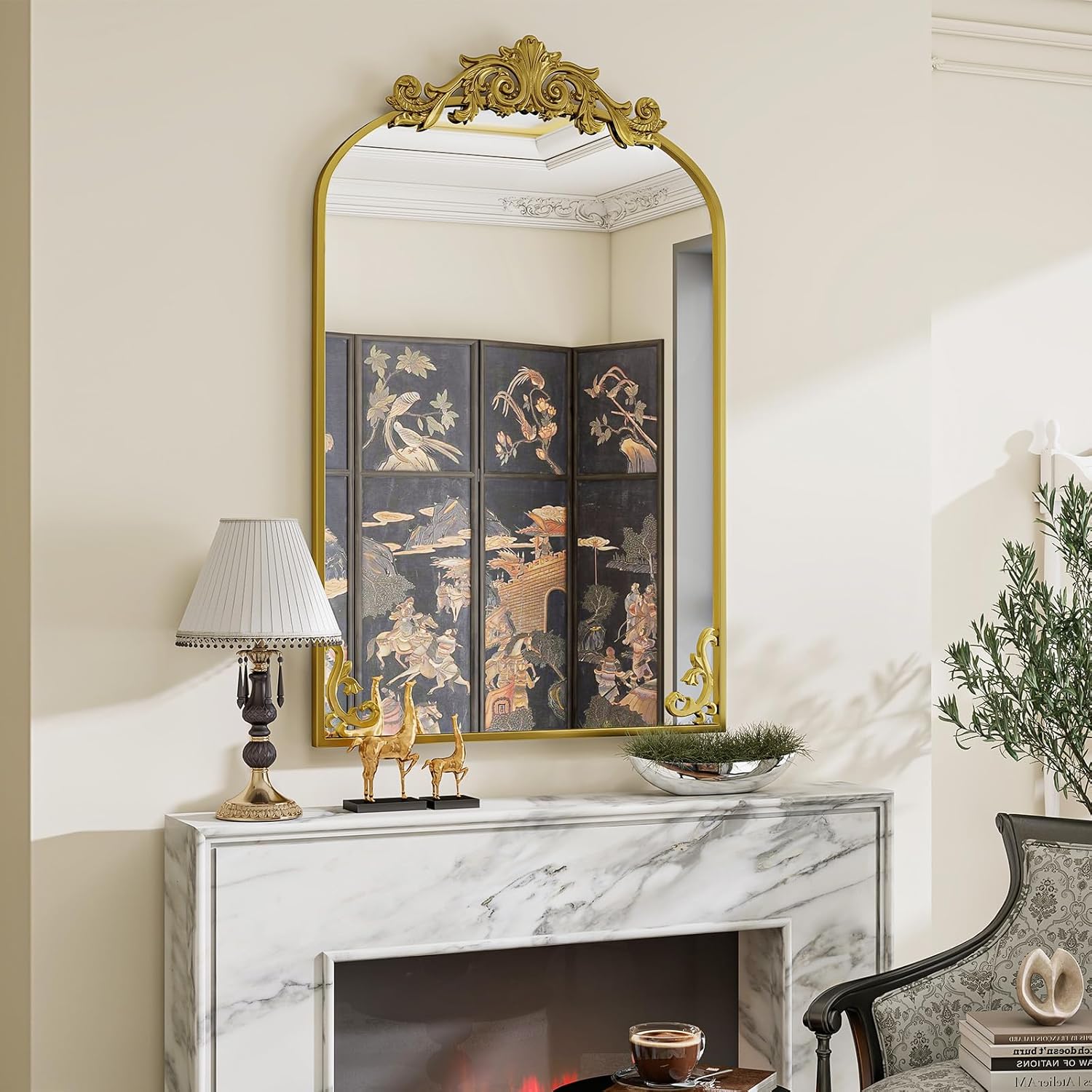 VooBang 24x36 inch Vintage Arched Gold Mirror