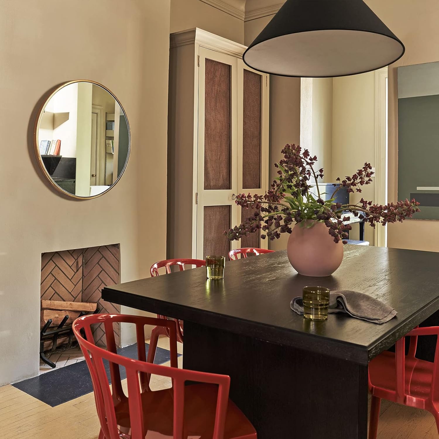 Gold Round Mirror 24 Inches Matte Metal Frame Wall Decor