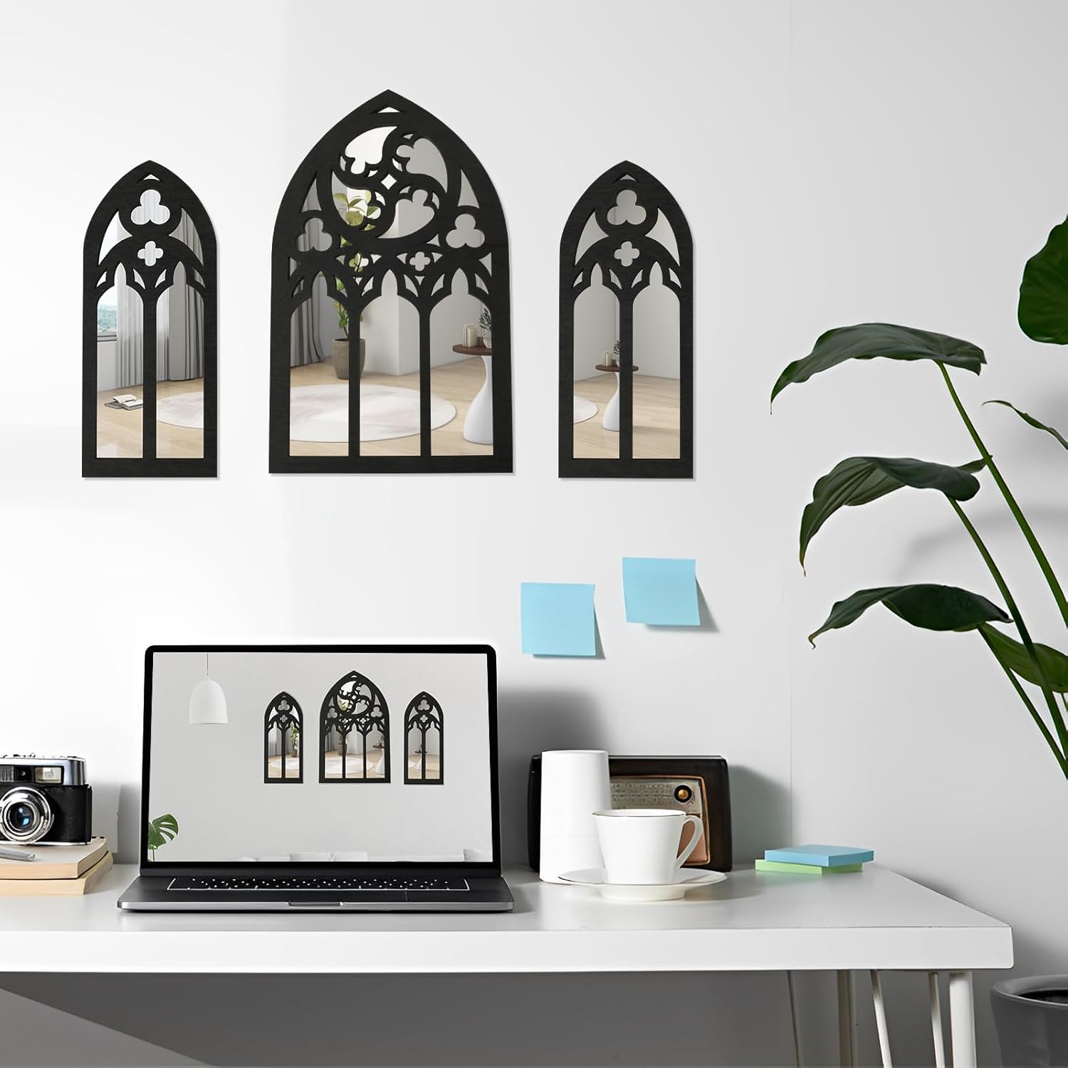 3Pcs Gothic Arched Wall Mirror Set for Home Decor