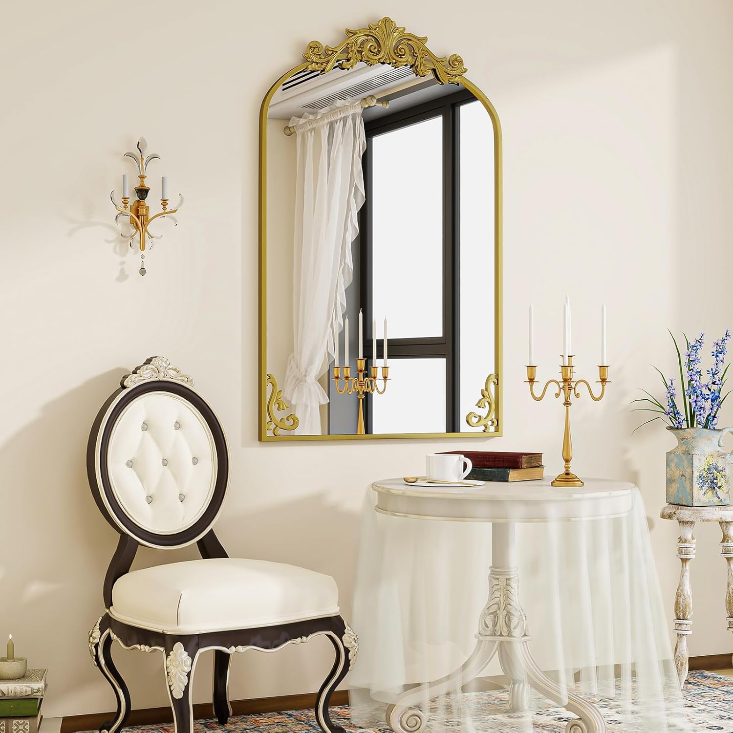 VooBang 24x36 inch Vintage Arched Gold Mirror