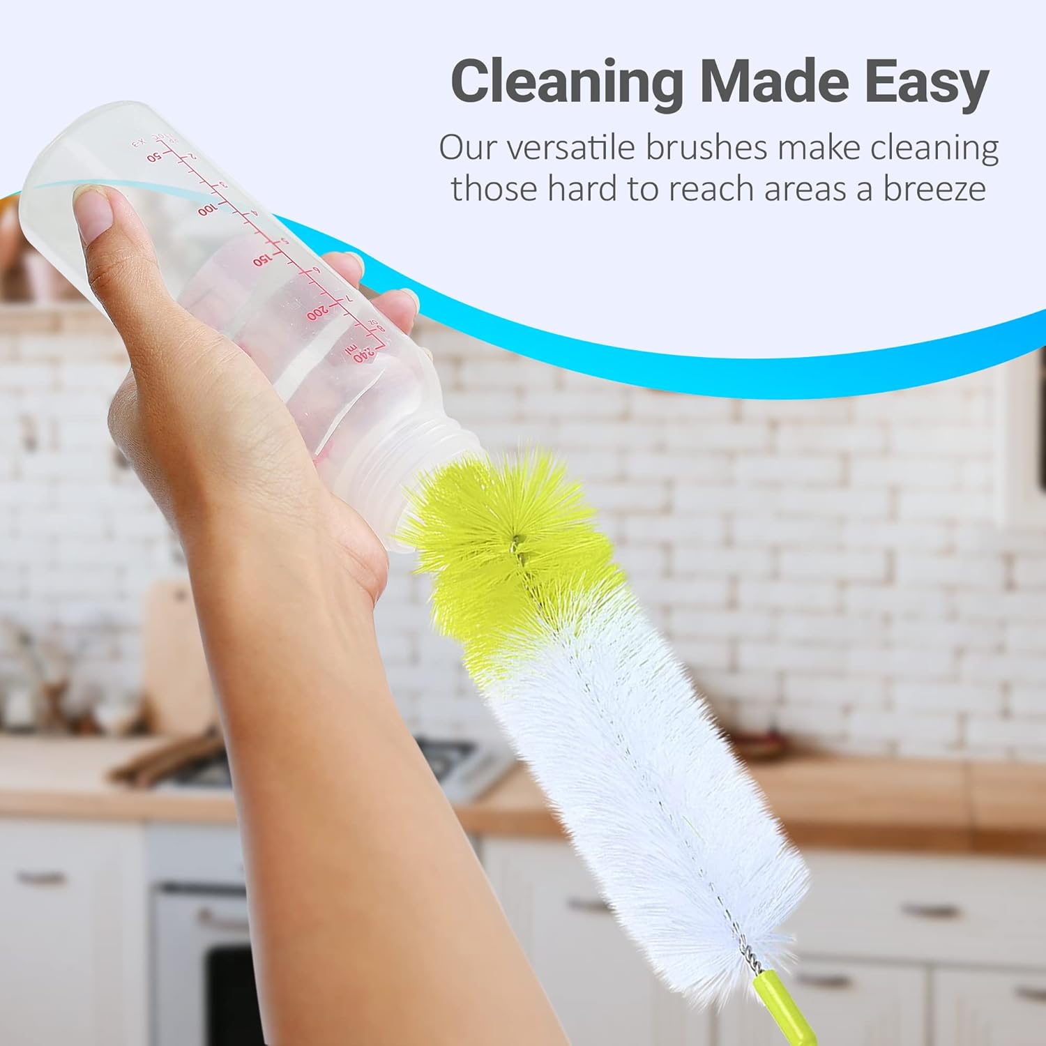 Andalus Brands 5-Piece Long Bottle Brush Set for Bottles Straws Lids