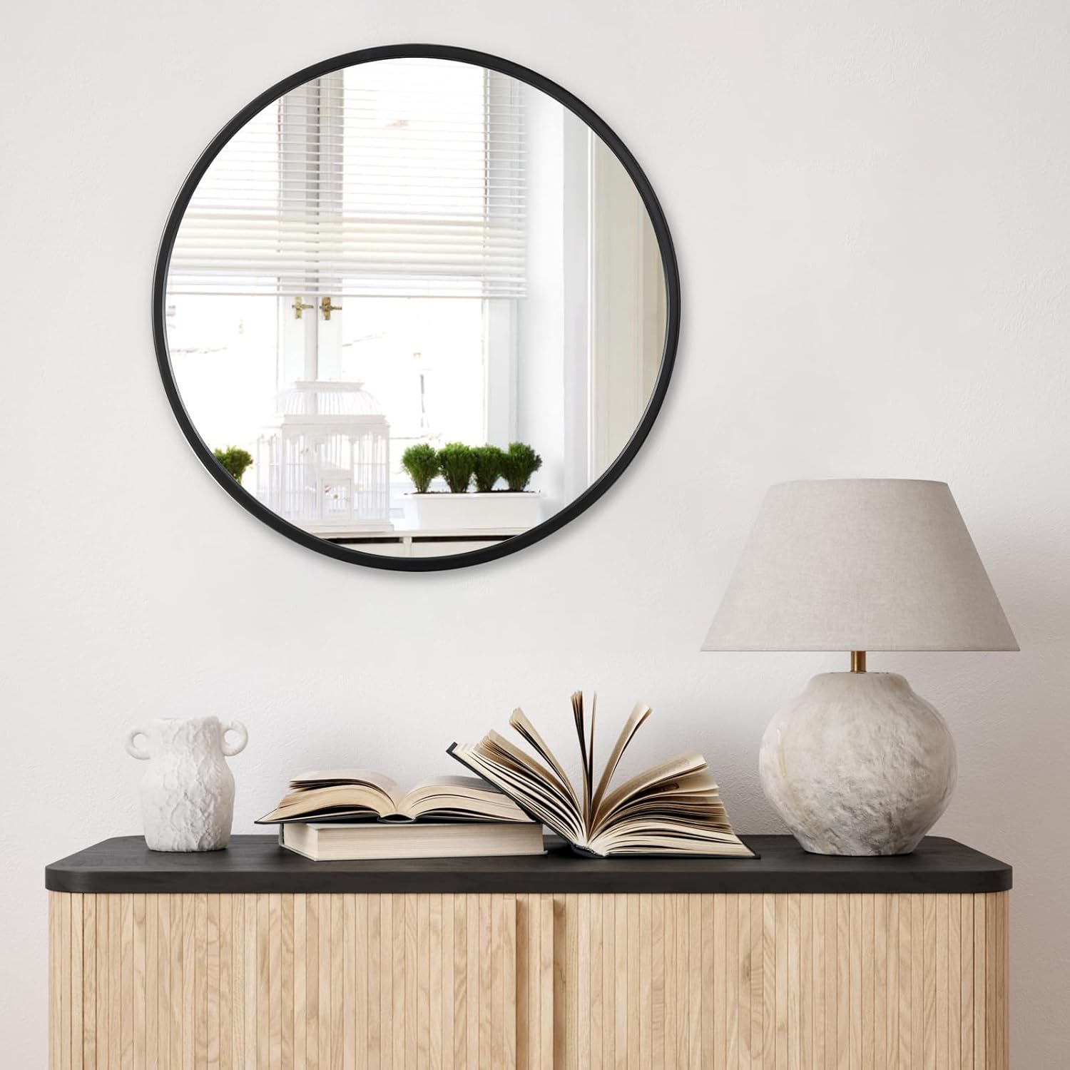 EMAISON 20 Inch Round Black Metal Frame Mirror for Bathroom and Home Dcor