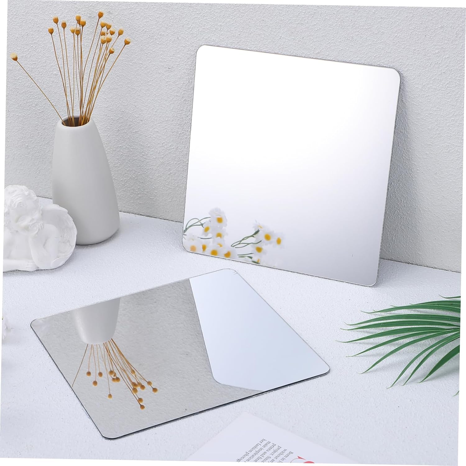4 Self-Adhesive Square Mirrors 20x20cm Black Wall Mirror Tiles No Tools Needed