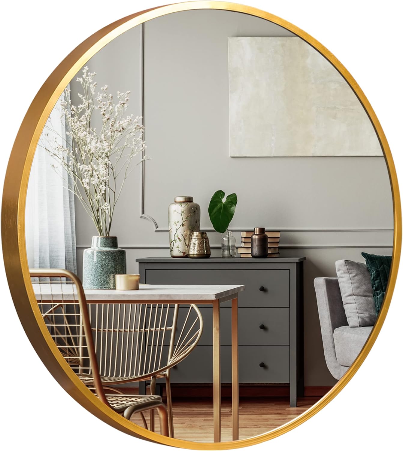 NeuType 24 Inch Round Wall Mirror with Aluminum Frame