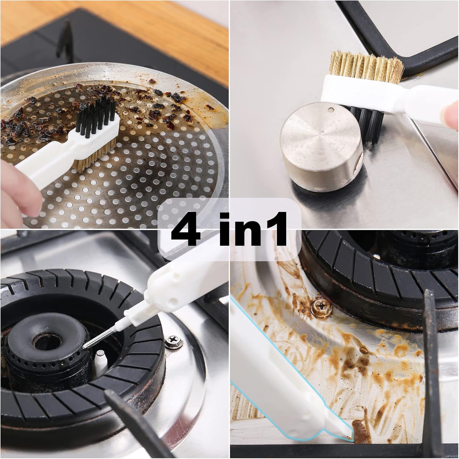 Zeckzoin Deep Gas Stove Cleaning Brush 4-in-1 with Scraper and Rotatable Nail