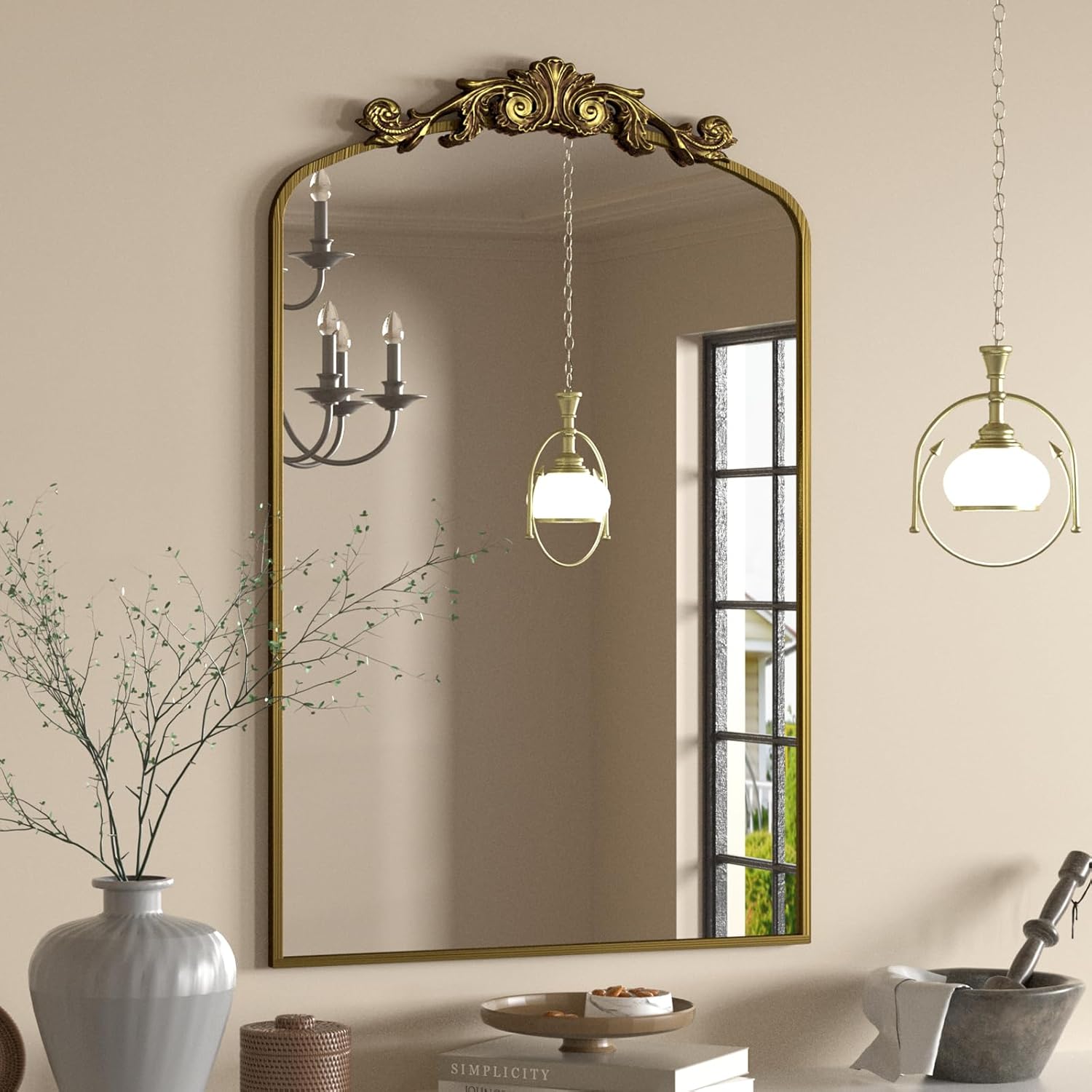 SMIROR Gold Vintage Arch Mirror 24x36 1