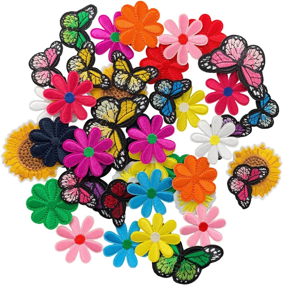 TACVEL 42 Piece Colorful Flower Butterfly Iron On Patches
