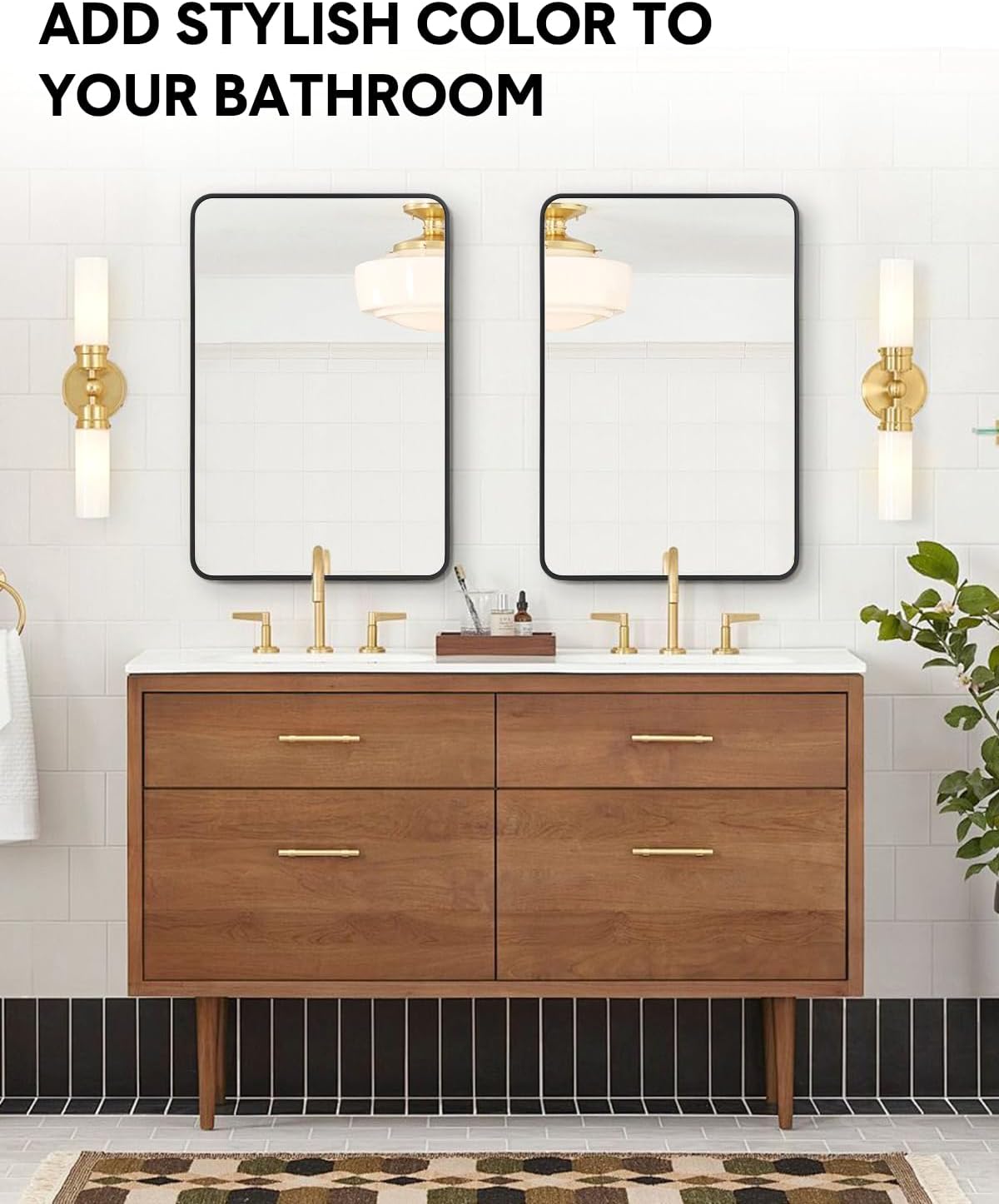 Amyove Black Metal Framed Mirror 48x30 Inch Rounded Rectangle Matte Vanity Bathroom Mirror Farmhouse