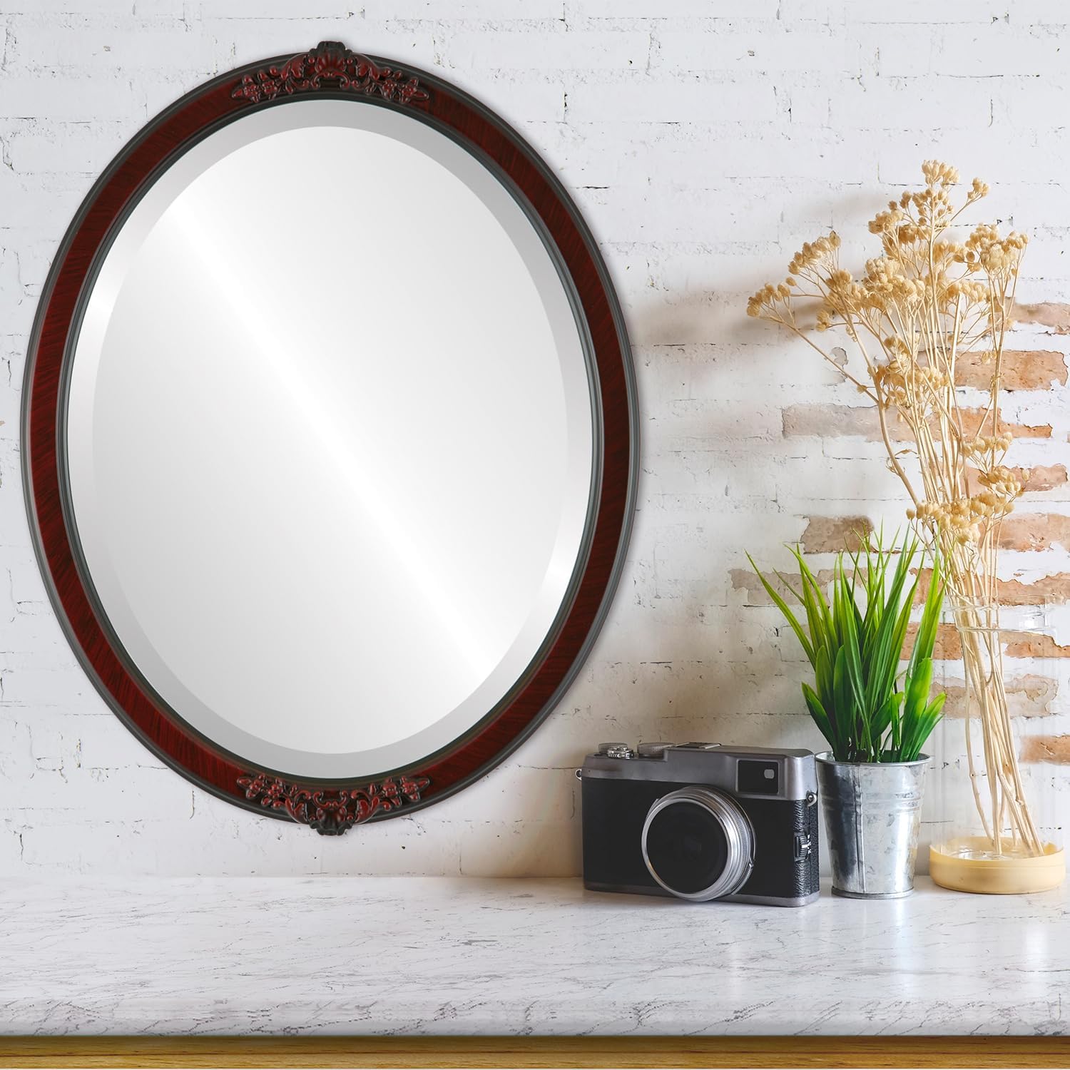 OVALCREST Oval Beveled Wall Mirror - Vintage Cherry 14x18