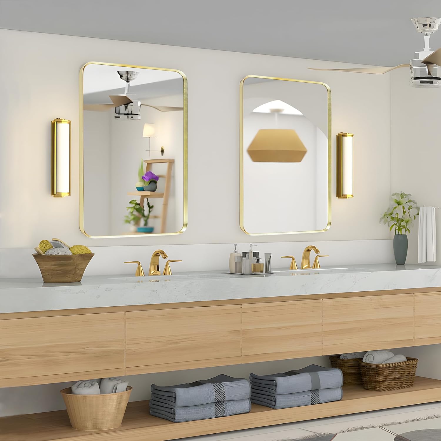Minuover Wall Mount Mirror Brushed Gold Frame 30x40 Tempered Glass Vanity Mirror