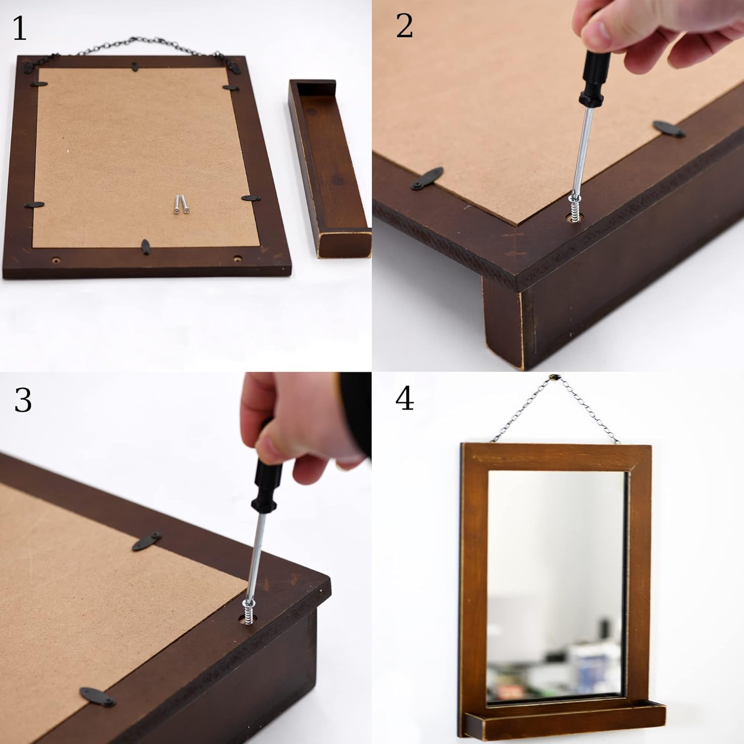 118 x 158 inch Vintage Wood Farmhouse Wall Mirror with Shelf