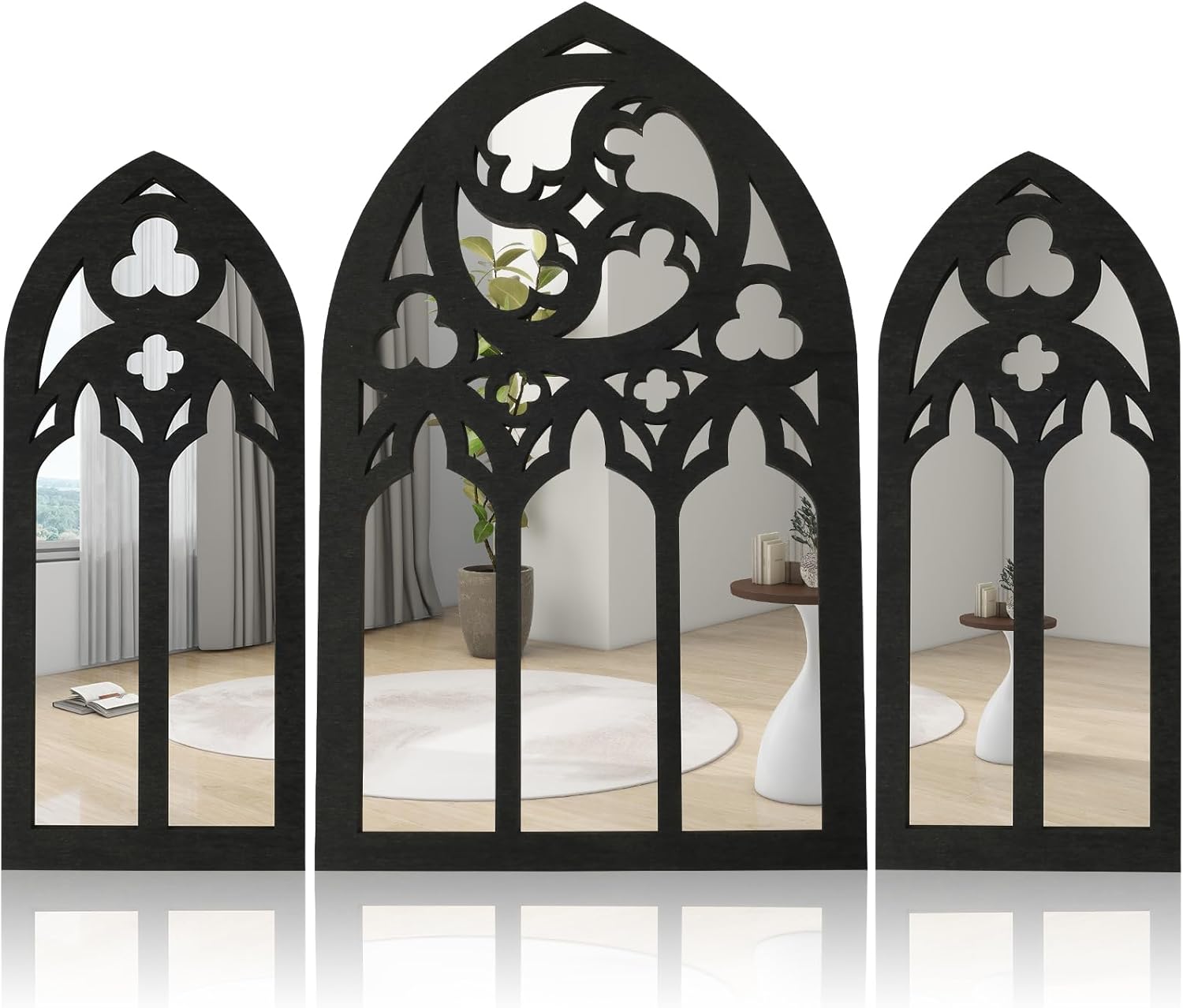 3Pcs Gothic Arched Wall Mirror Set for Home Decor