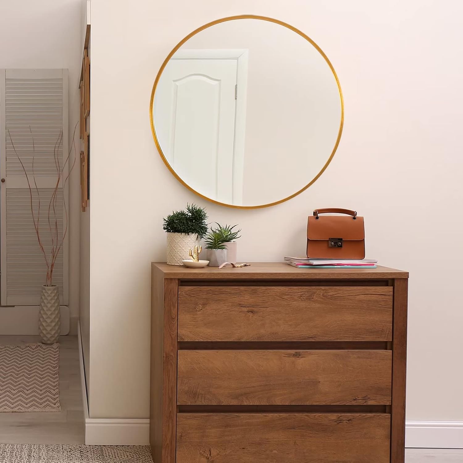 NeuType 24 Inch Round Wall Mirror with Aluminum Frame