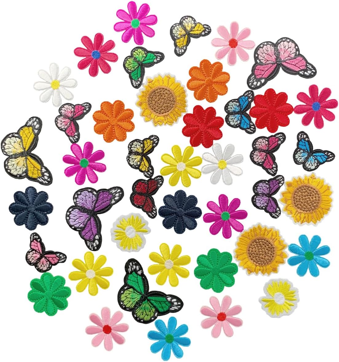 TACVEL 42 Piece Colorful Flower Butterfly Iron On Patches