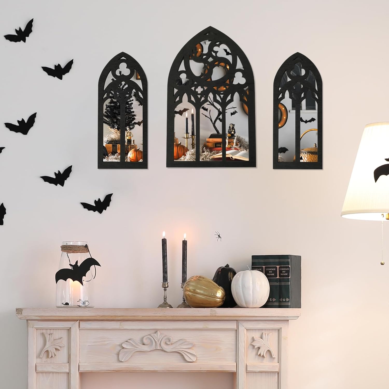 3Pcs Gothic Arched Wall Mirror Set for Home Decor