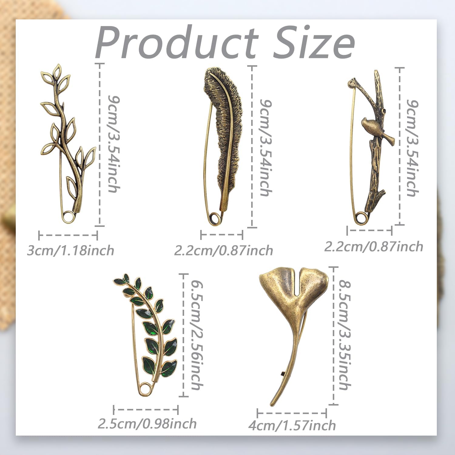 Benvo 5 Pcs Vintage Safety Pins for Jewelry and Crafting