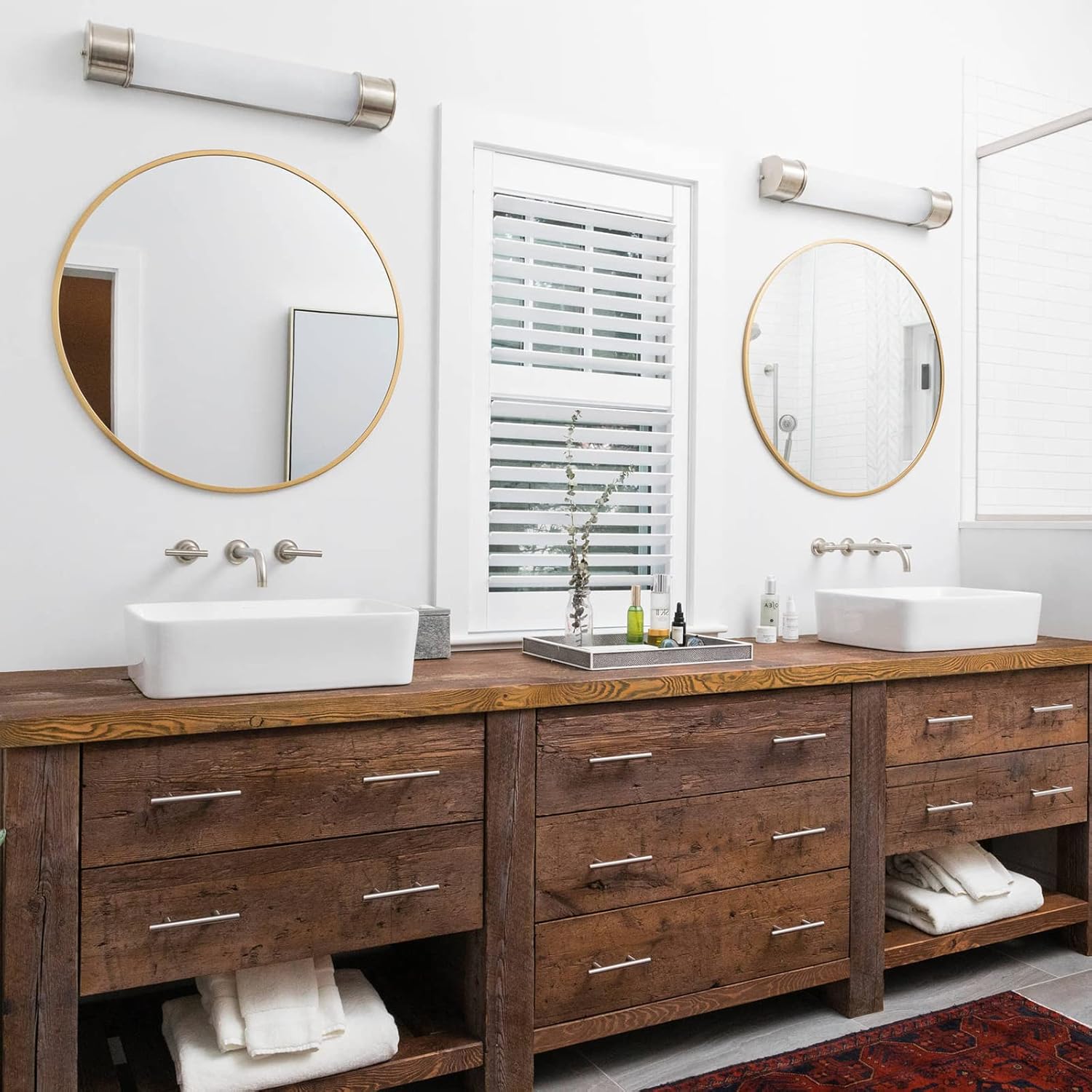 Gold Round Mirror 24 Inches Matte Metal Frame Wall Decor