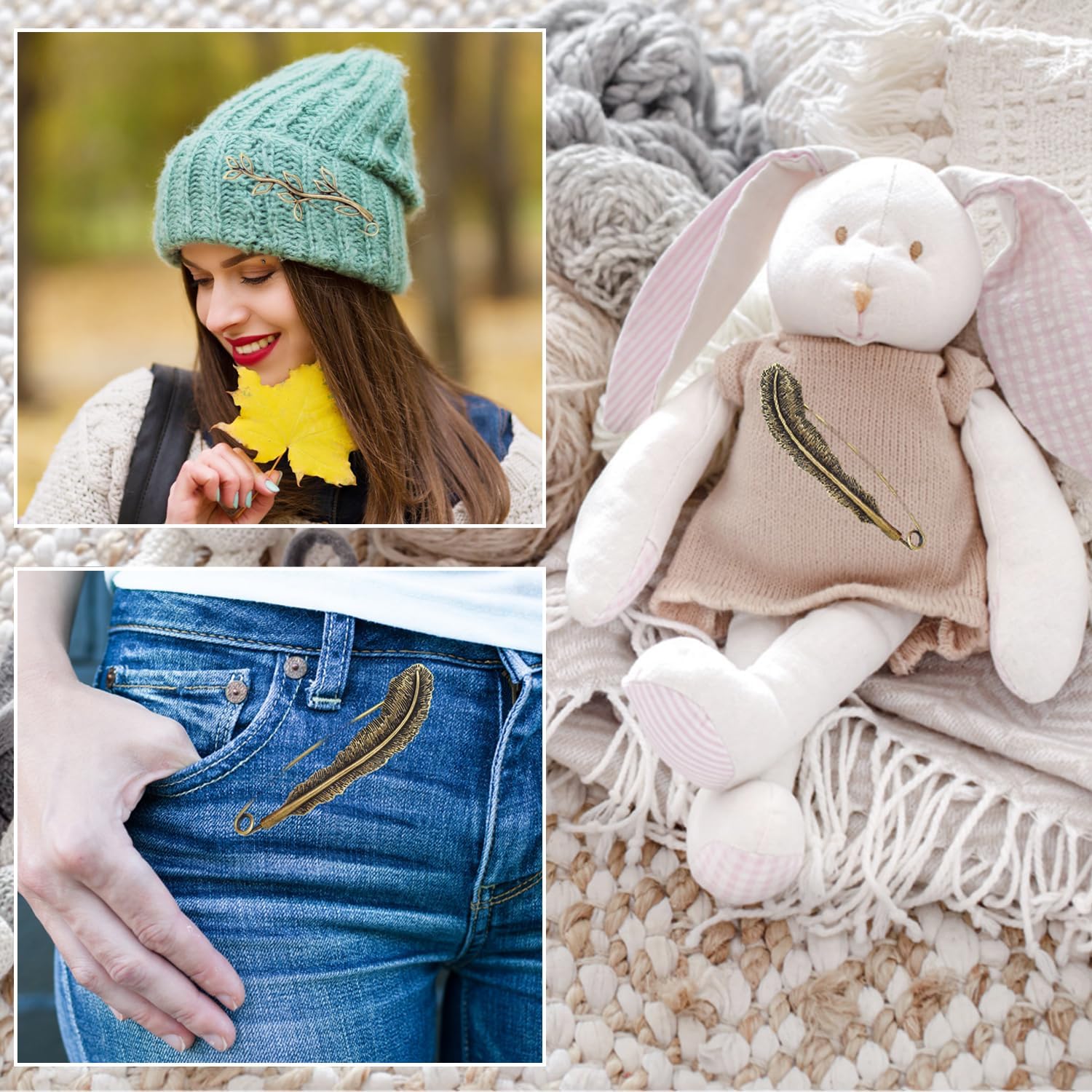 Benvo 5 Pcs Vintage Safety Pins for Jewelry and Crafting