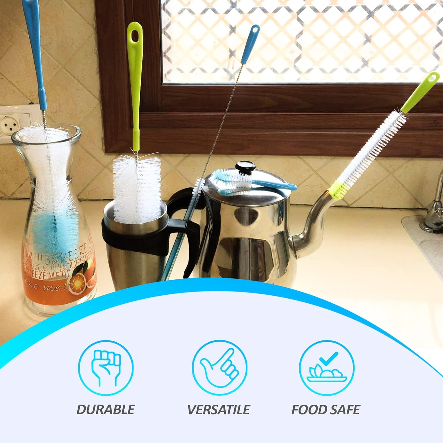 Andalus Brands 5-Piece Long Bottle Brush Set for Bottles Straws Lids