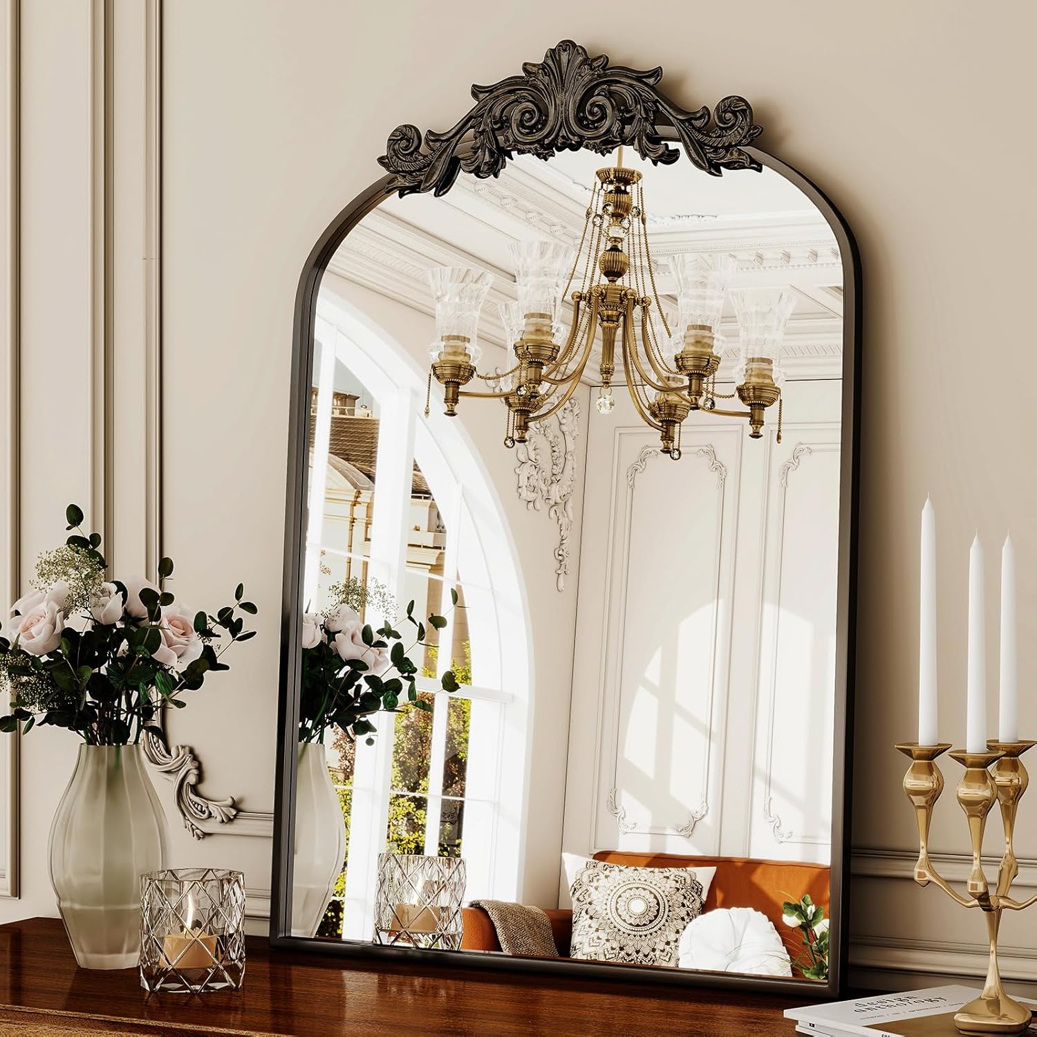 XRAMFY 30x20 Inch Arched Vintage Black Mirror