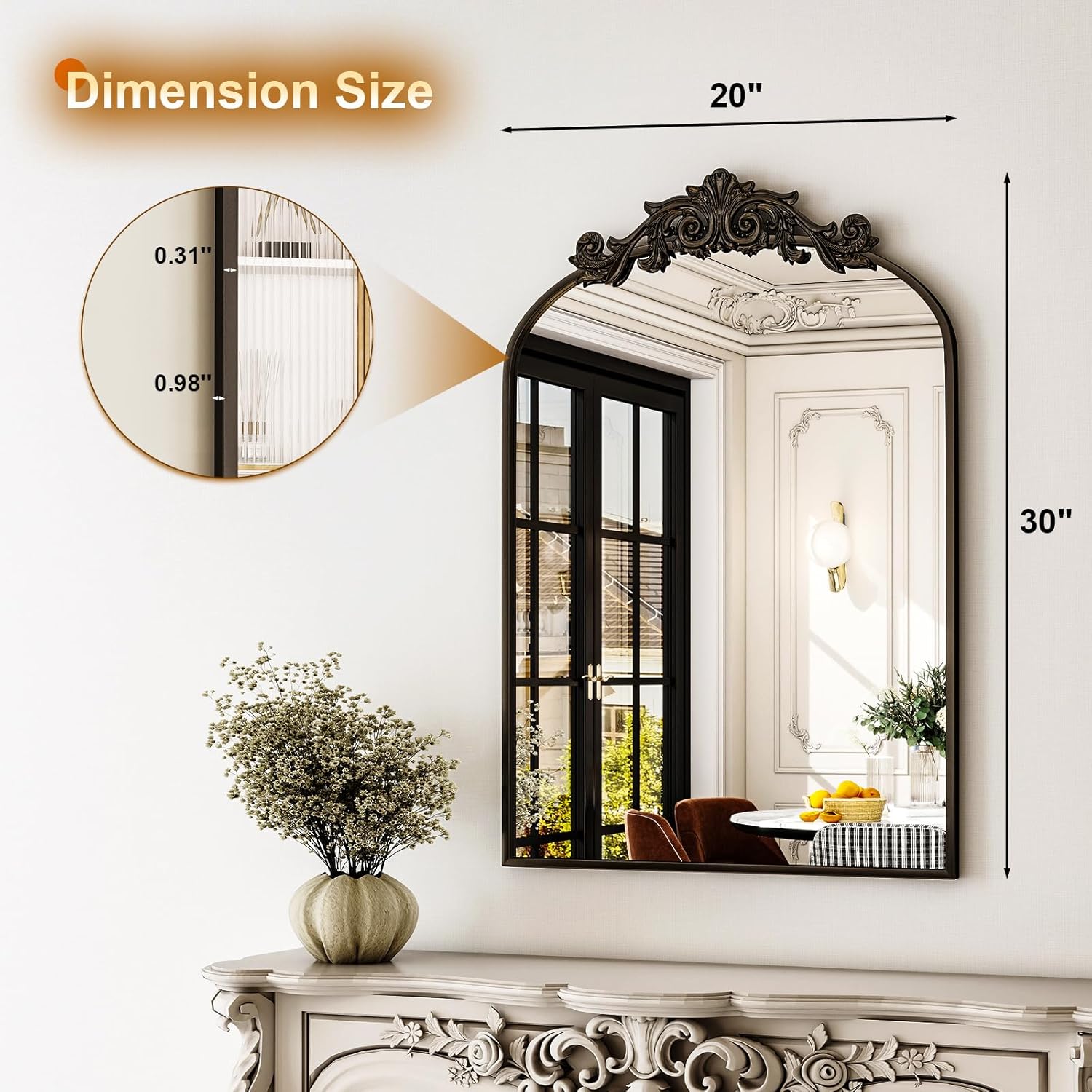 XRAMFY 30x20 Inch Arched Vintage Black Mirror