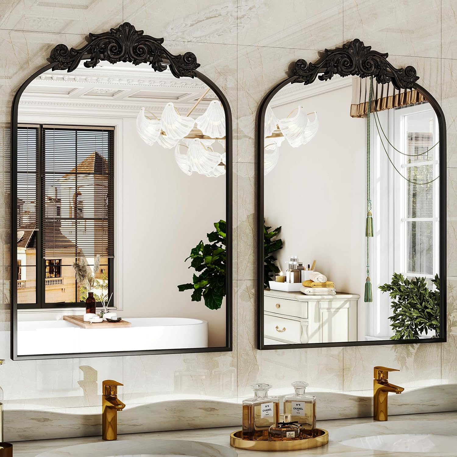 XRAMFY 30x20 Inch Arched Vintage Black Mirror