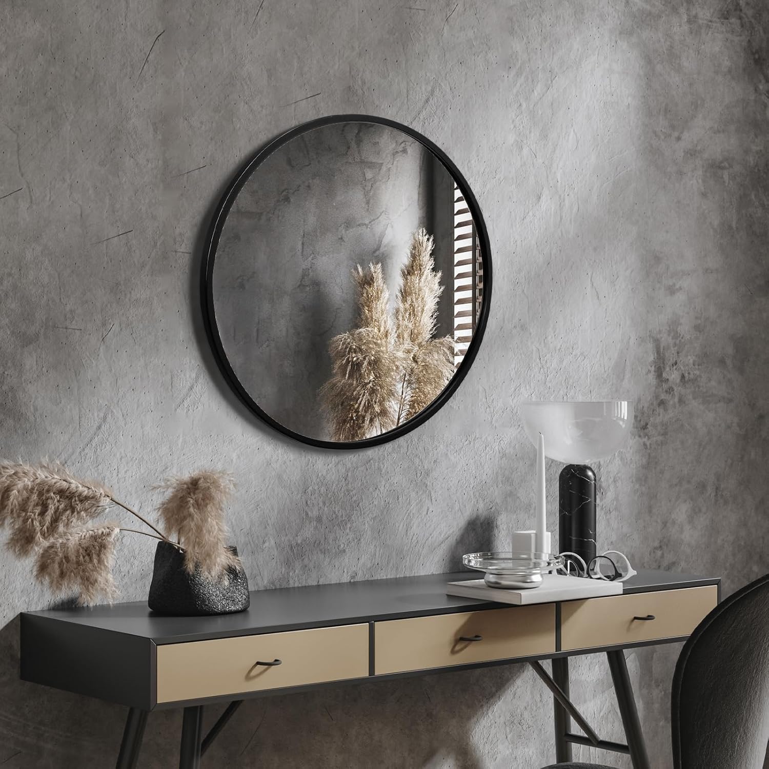 EMAISON 20 Inch Round Black Metal Frame Mirror for Bathroom and Home Dcor