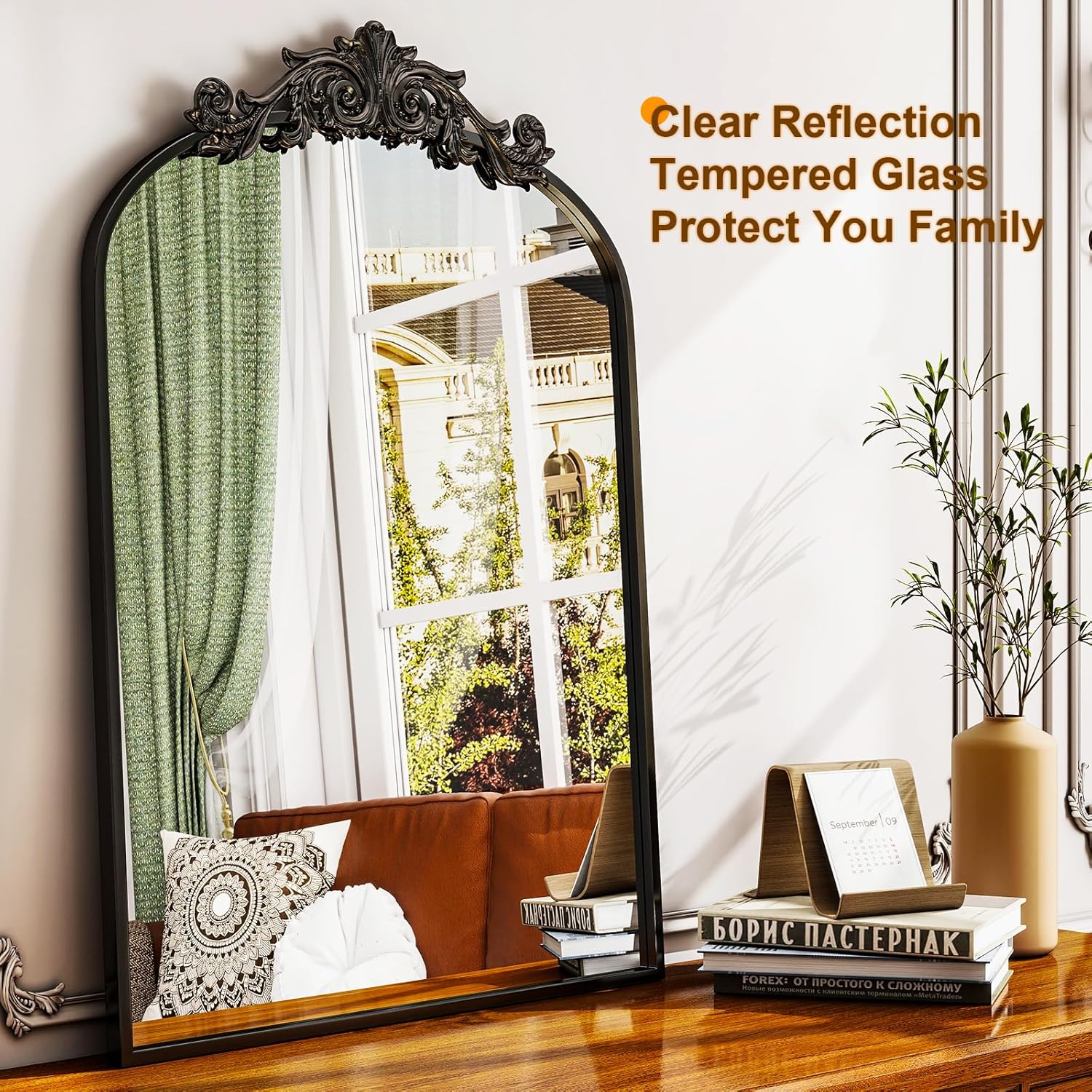 XRAMFY 30x20 Inch Arched Vintage Black Mirror