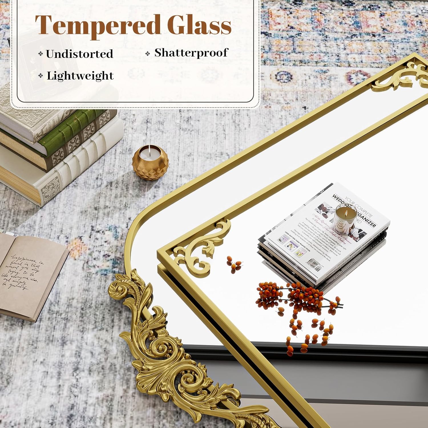 VooBang 24x36 inch Vintage Arched Gold Mirror