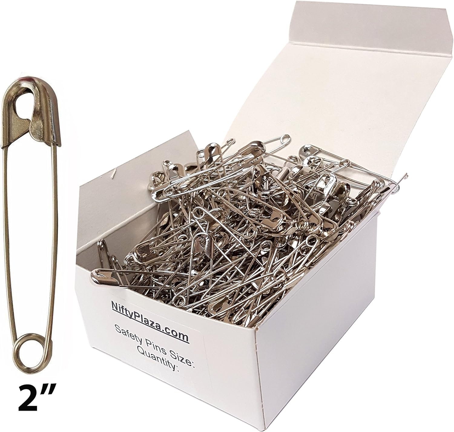 NiftyPlaza Extra Large 2 Safety Pins - 200 Pack Nickel Plated Rust Resistant